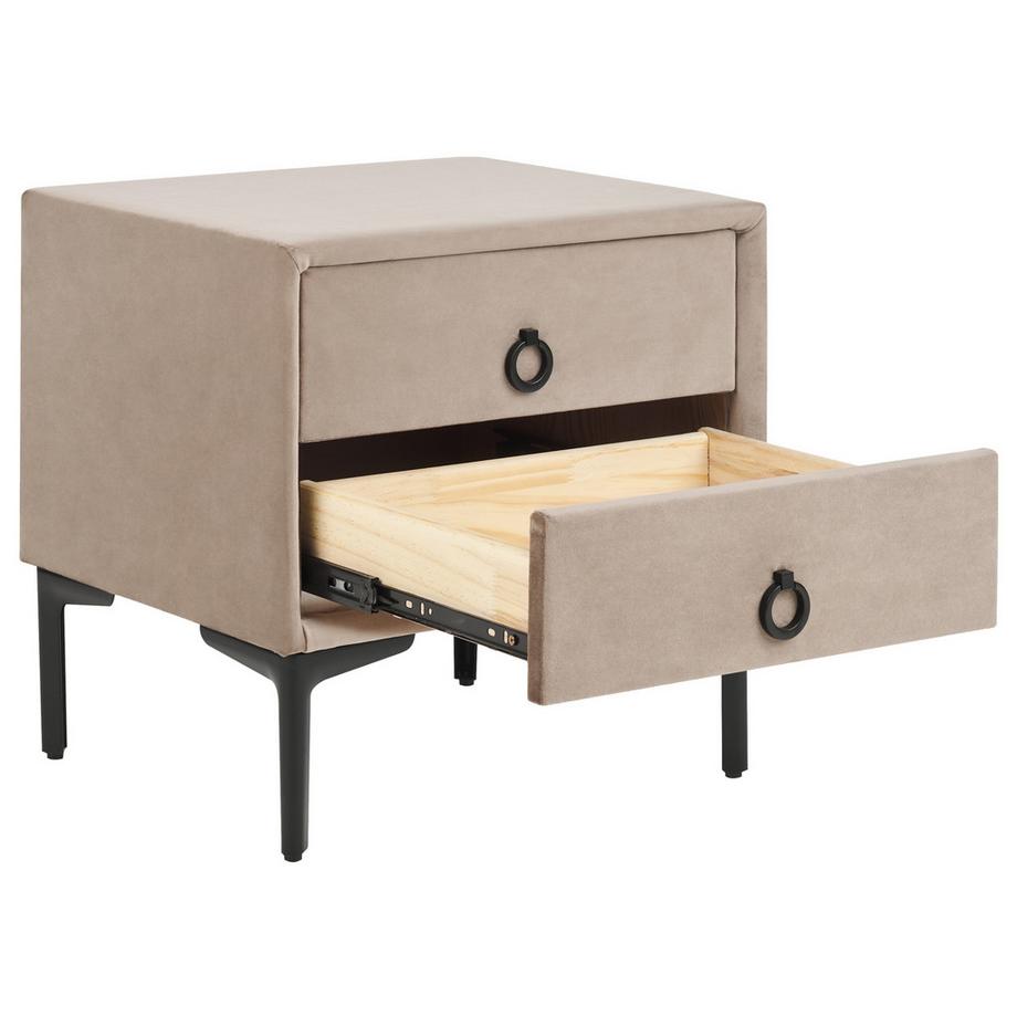 Beliani Table de nuit à 2 tiroirs en Velours  SEZANNE  