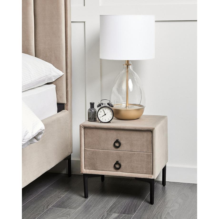 Beliani Table de nuit à 2 tiroirs en Velours  SEZANNE  