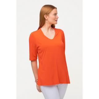 Ulla Popken  T-shirt à manches courtes, col jabot et col en V 