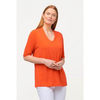 Ulla Popken  T-shirt à manches courtes, col jabot et col en V 