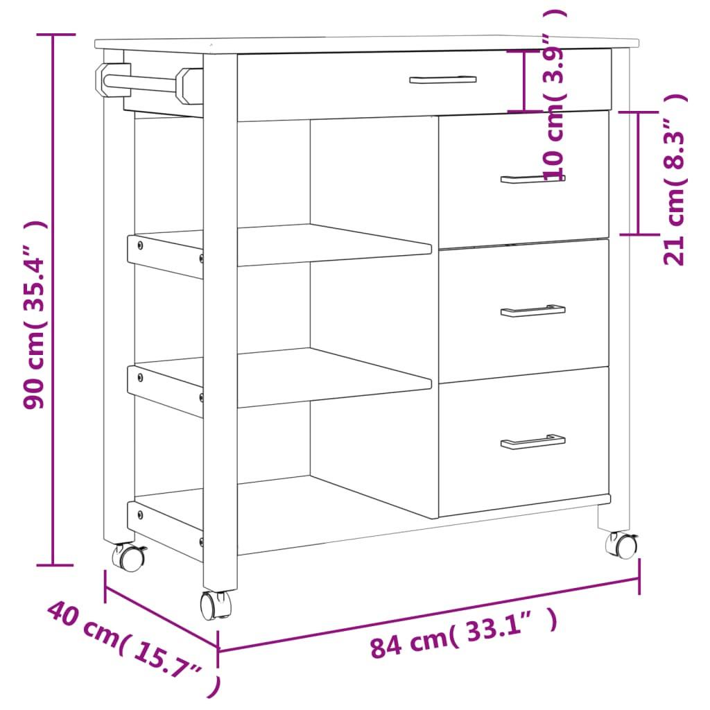 VidaXL carrello da cucina Legno di pino  