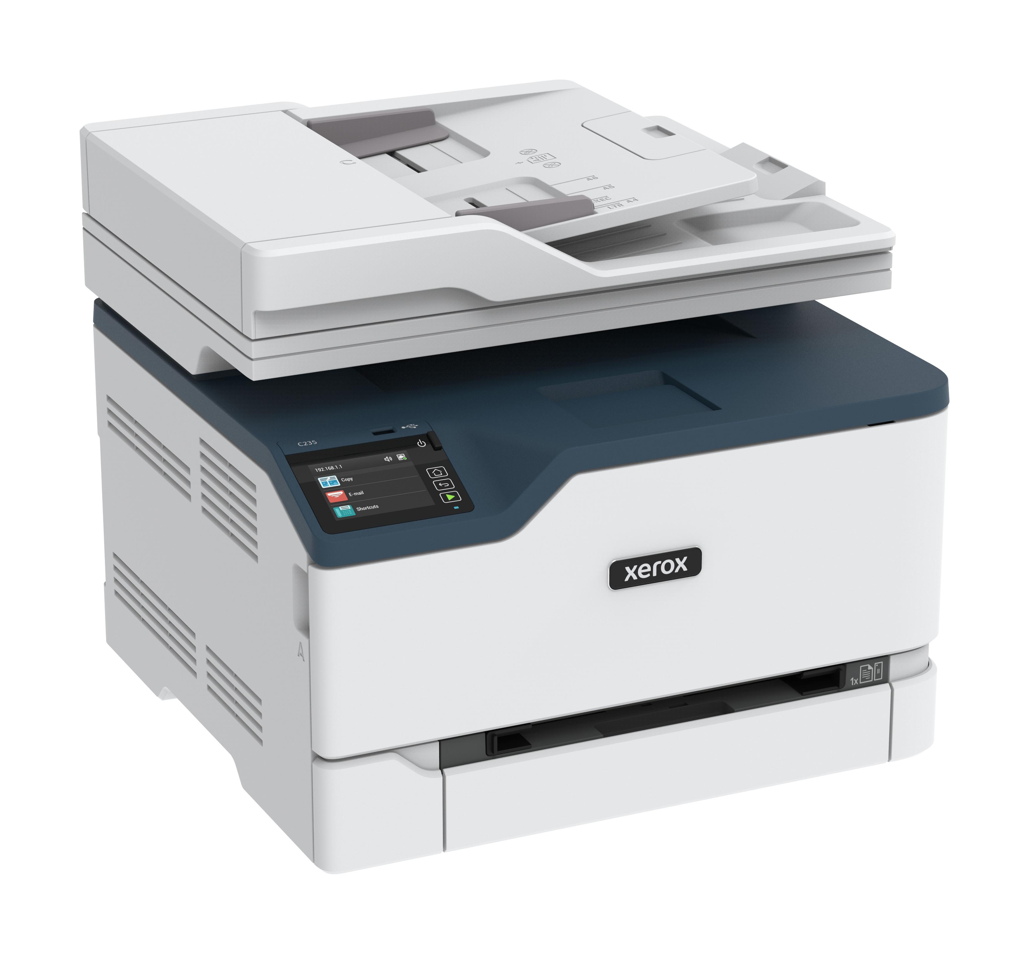 XEROX  C235 A4 22 ppm Copia/Stampa/Scansione/Fax wireless PS3 PCL5e/6 ADF 2 vassoi Totale 251 fogli 