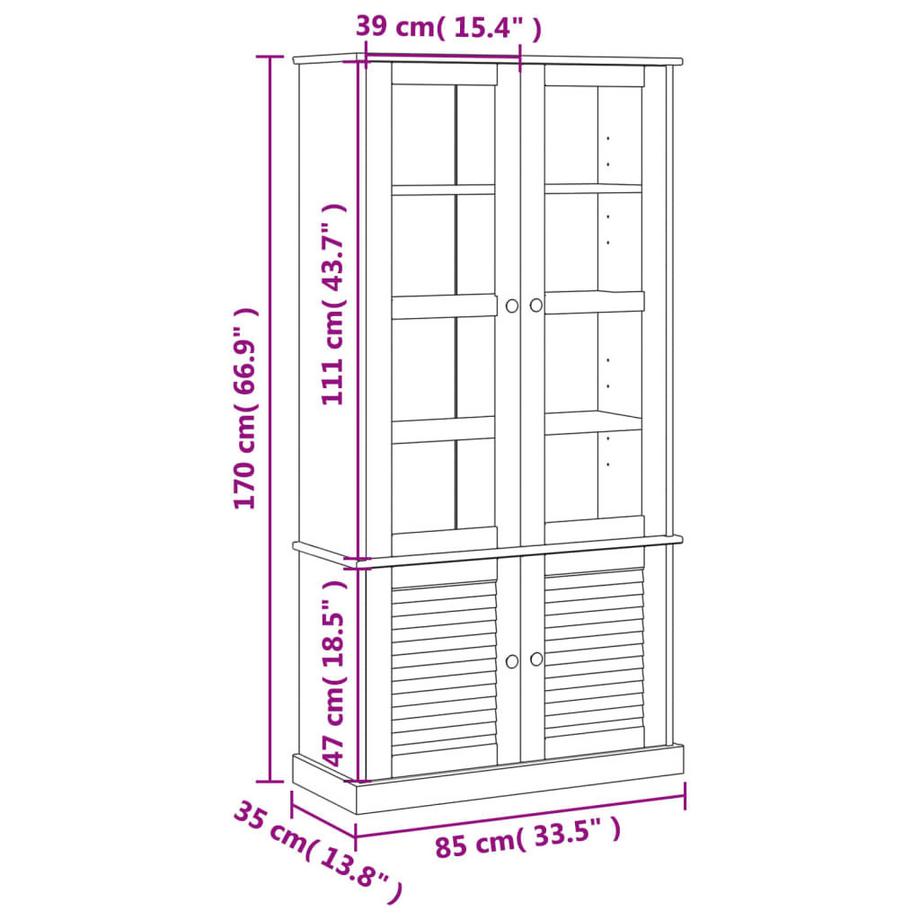 VidaXL Glasvitrine kiefernholz  