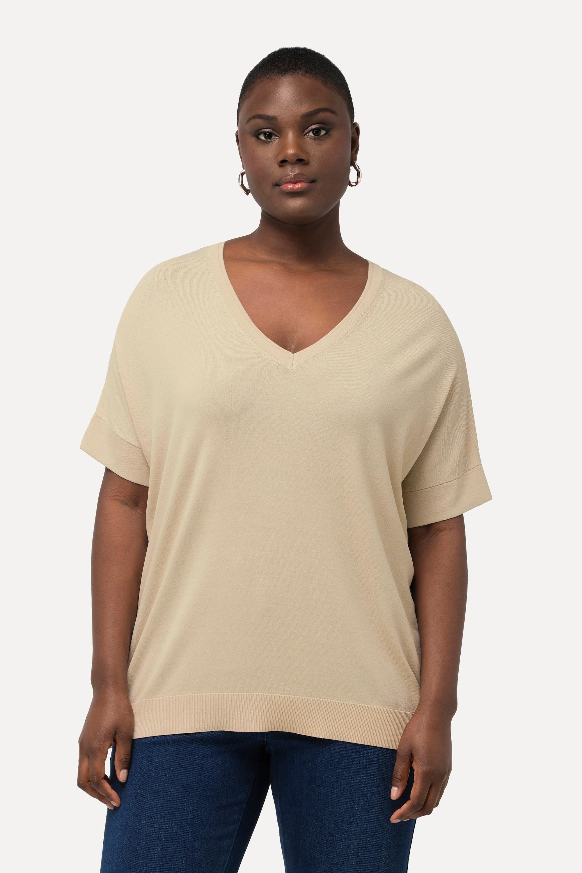 Ulla Popken  Maglia con tencel, seta, scollo a V e mezze maniche 