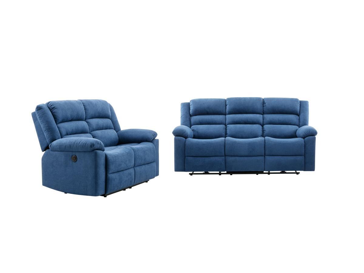 Vente-unique 3-Sitzer-Sofa & 2-Sitzer elektrische Relaxsessel - Blau - Stoff - BUROLO  