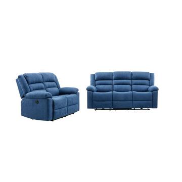 3-Sitzer-Sofa & 2-Sitzer elektrische Relaxsessel - Blau - Stoff - BUROLO