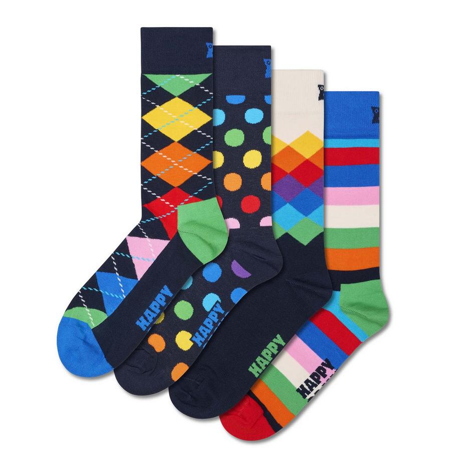 Happy Socks Lot de 4 chaussettes mollet Classic Black & White  