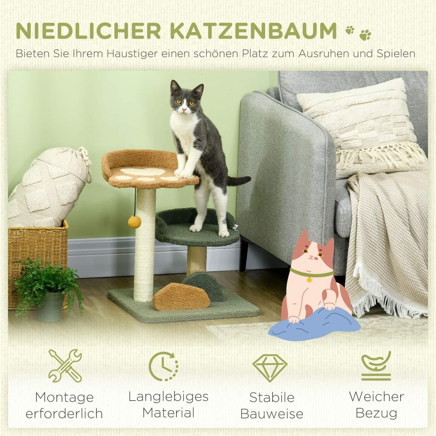 Northio  Kratzbaum 52 Cm Katzenkratzbaum Mit 2 Ebenen, Spielball, Sisal, Für Indoor 