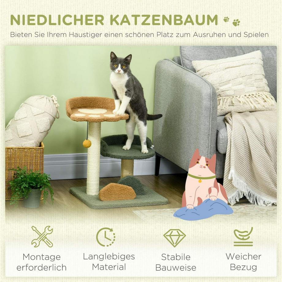 Northio  Kratzbaum 52 Cm Katzenkratzbaum Mit 2 Ebenen, Spielball, Sisal, Für Indoor 
