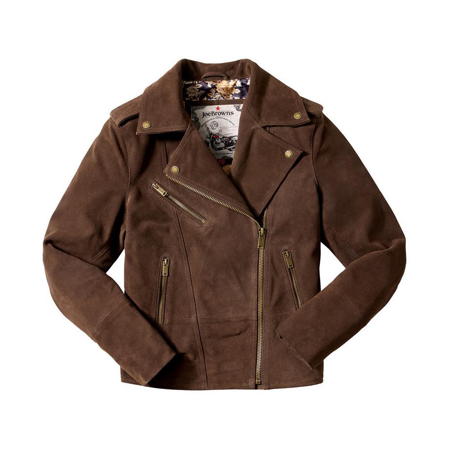 Joe Browns Giacca biker in morbida pelle scamosciata con collo a revers  