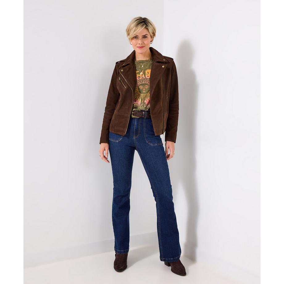 Joe Browns Giacca biker in morbida pelle scamosciata con collo a revers  