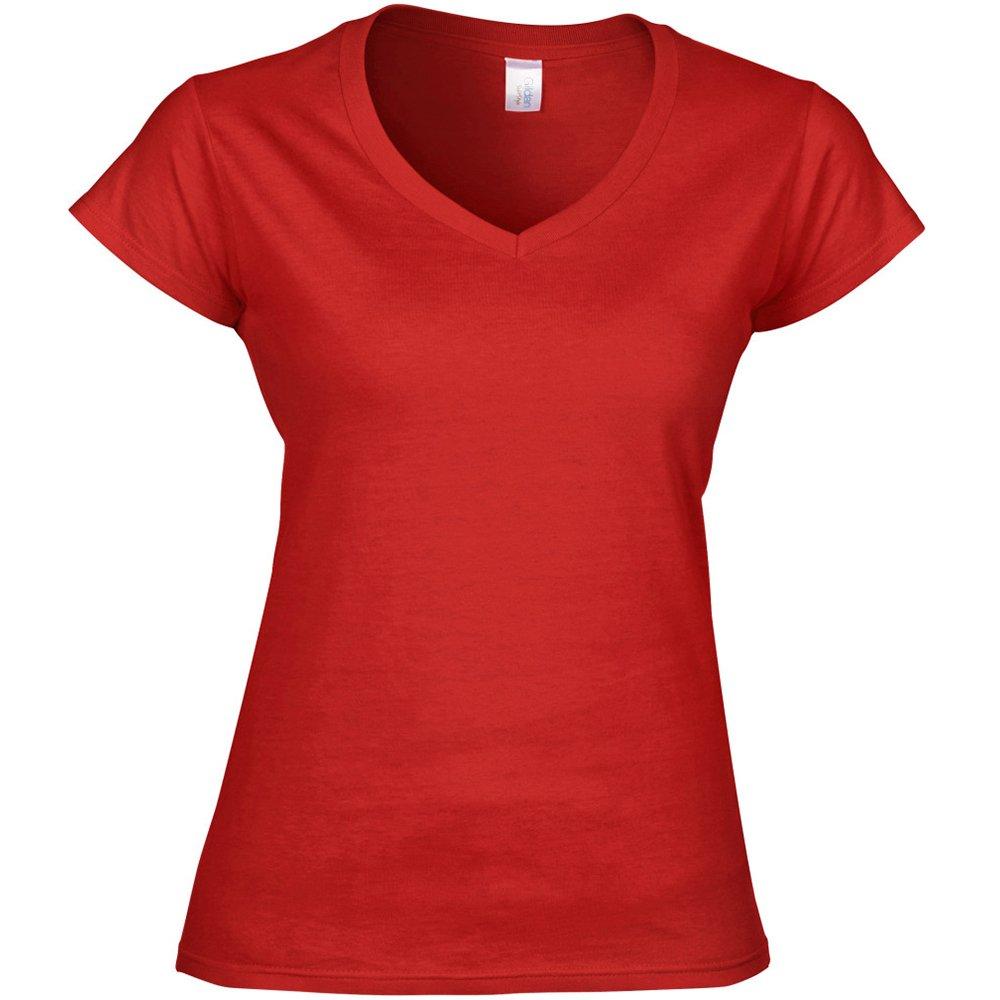 Image of Kurzarm Tshirt Mit Vausschnitt Damen Rot Bunt L