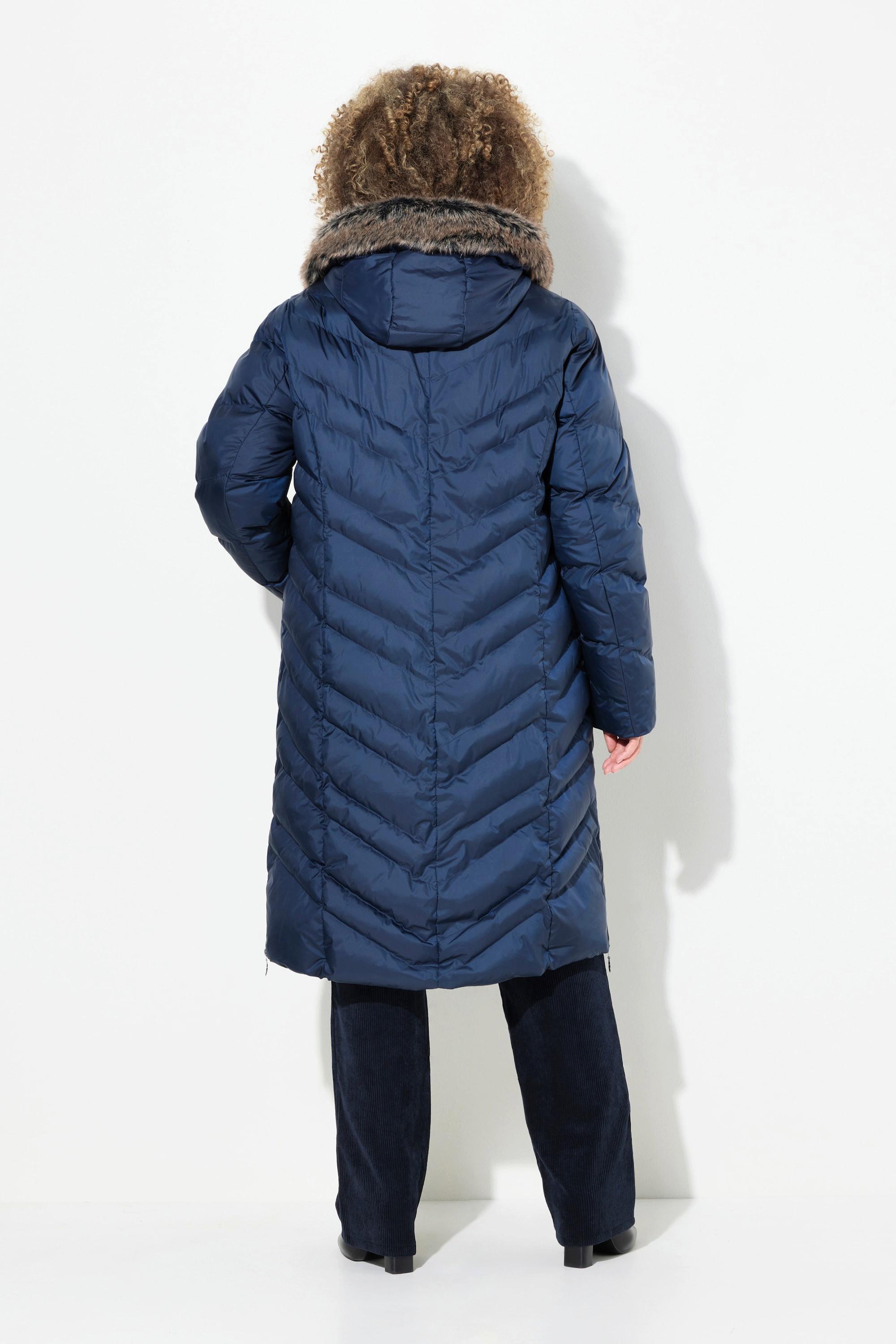 Ulla Popken Cappotto Imbottito Cappuccio Staccabile Collo Alto Tasche Zip  