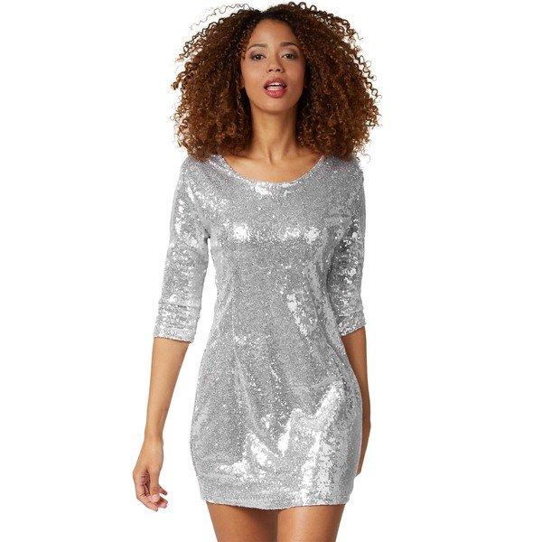 Image of Pailletten-langarmkleid Damen Silber M