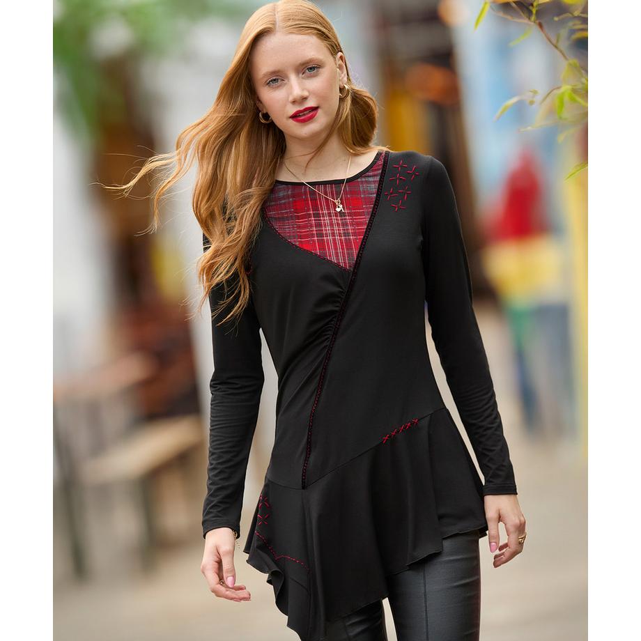 Joe Browns Schwarzes Karomuster Tunika Top  