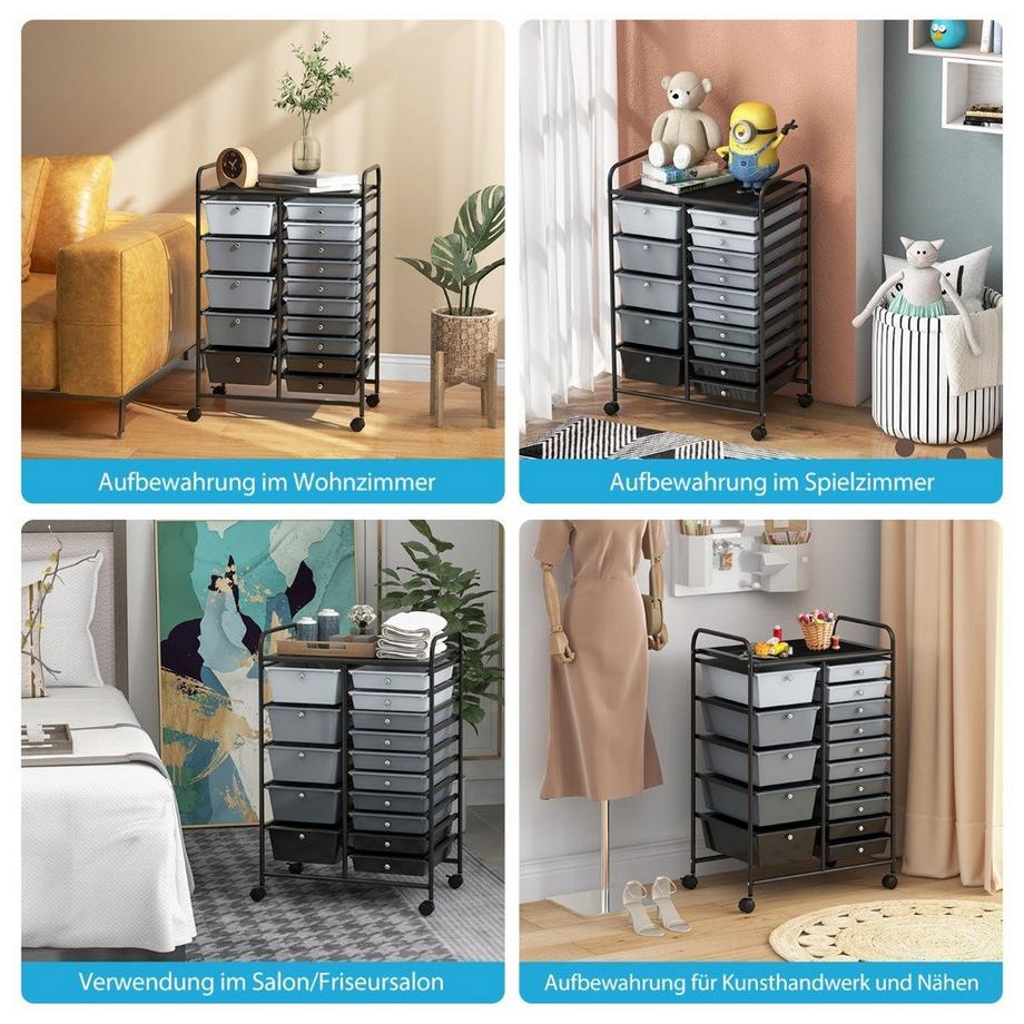 Northio Chariot à 15 tiroirs empilables Chariot latéral pour roll-conteneur à 15 tiroirs Noir 62,5 x 37 x 87 cm  