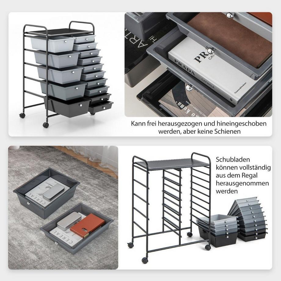 Northio Chariot à 15 tiroirs empilables Chariot latéral pour roll-conteneur à 15 tiroirs Noir 62,5 x 37 x 87 cm  