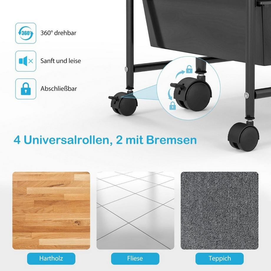 Northio Chariot à 15 tiroirs empilables Chariot latéral pour roll-conteneur à 15 tiroirs Noir 62,5 x 37 x 87 cm  