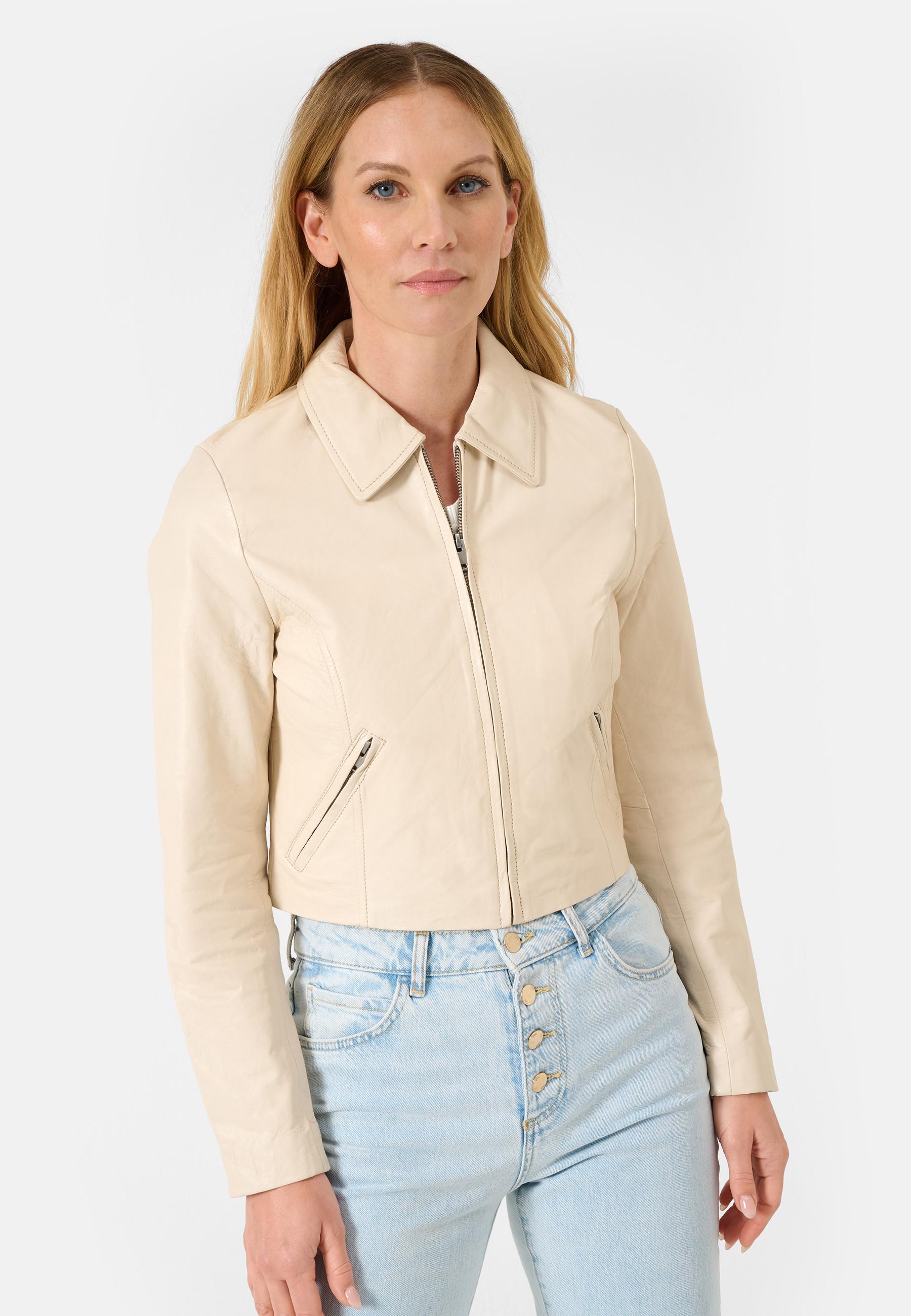 RICANO  Veste en cuir s courte avec col chemise 