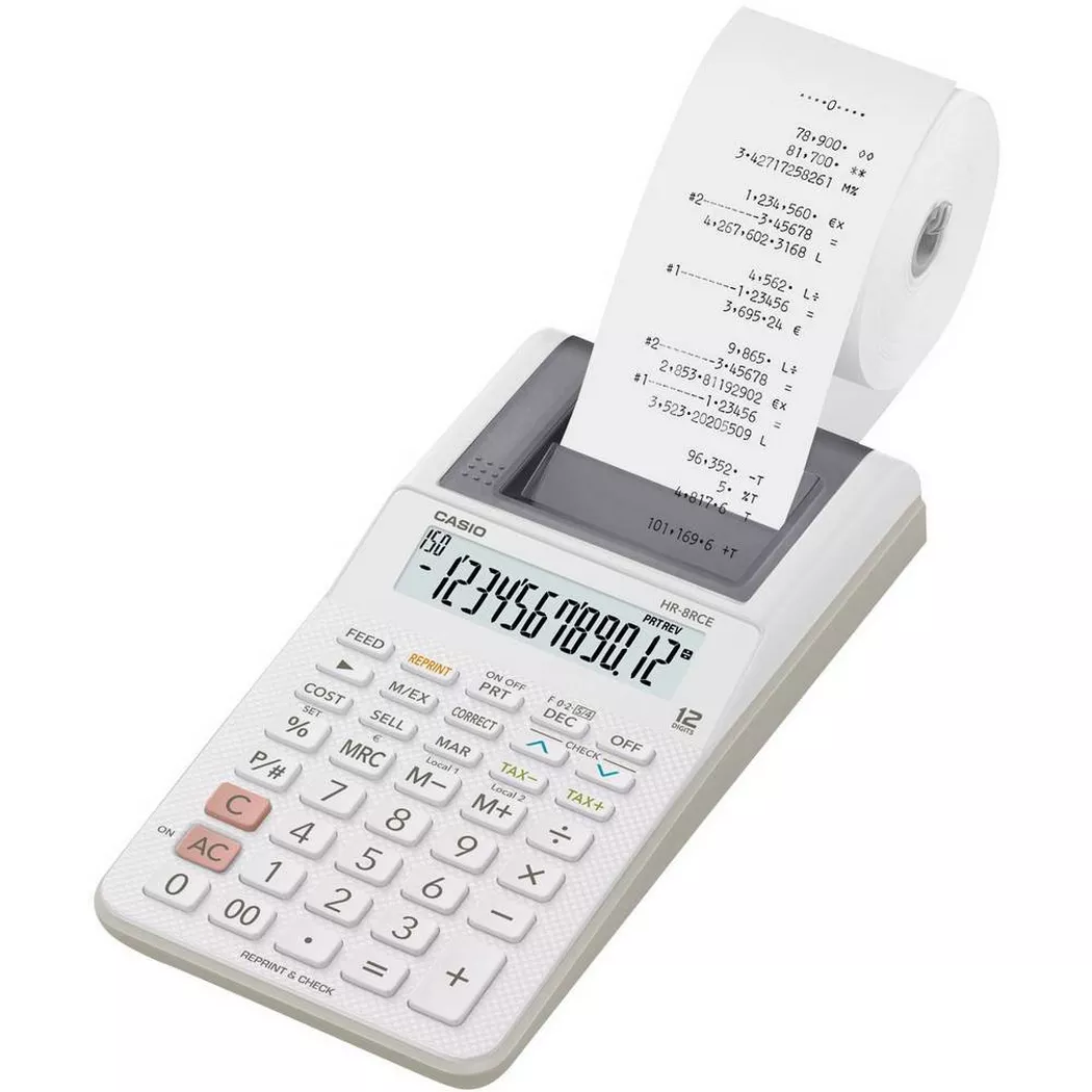 CASIO – Tischrechner druckend HR-8RCEWE 12-stellig, Weiss