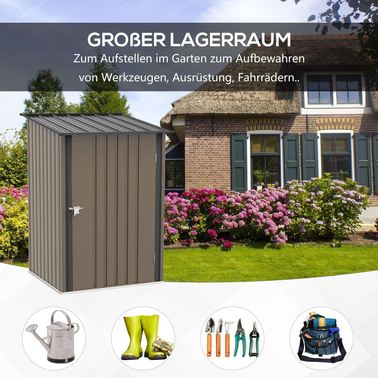 Northio Capanno Per Attrezzi In Acciaio, Capanno Per Attrezzi Da 0,92 M² Con Armadio Da Giardino Pensile Con Serratura, Casetta Da Giardino, 100 X 103 X 160 Cm, Marrone  