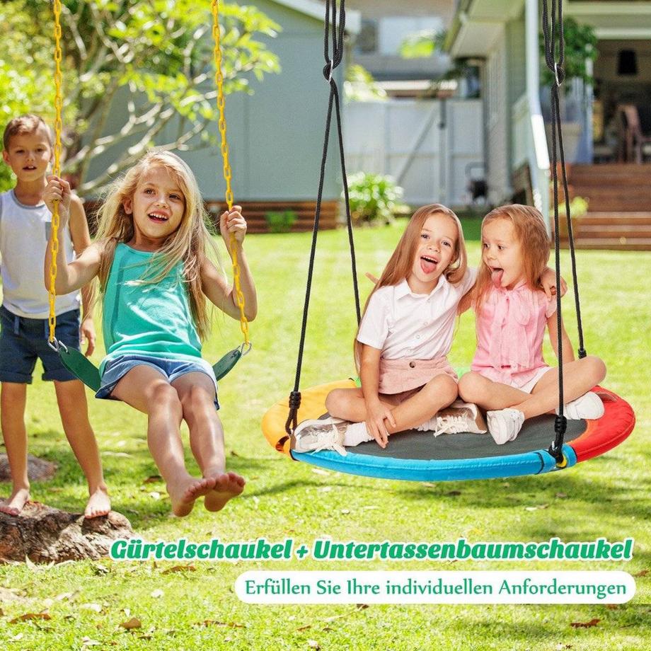 2-teiliges Schaukel-Set mit verstellbaren Seilen & 2 hängenden Wege für Terrasse Spielplatz Hof Bunt