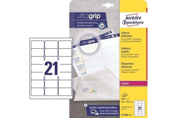 Avery-Zweckform AVERY ZWECKFORM Adressetiketten 63.5x38.1mm L7160-40 weiss 840 Stk./40 Blatt  