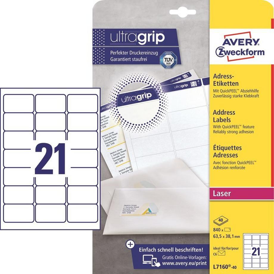 Avery-Zweckform AVERY ZWECKFORM Adressetiketten 63.5x38.1mm, 840 Stk.  