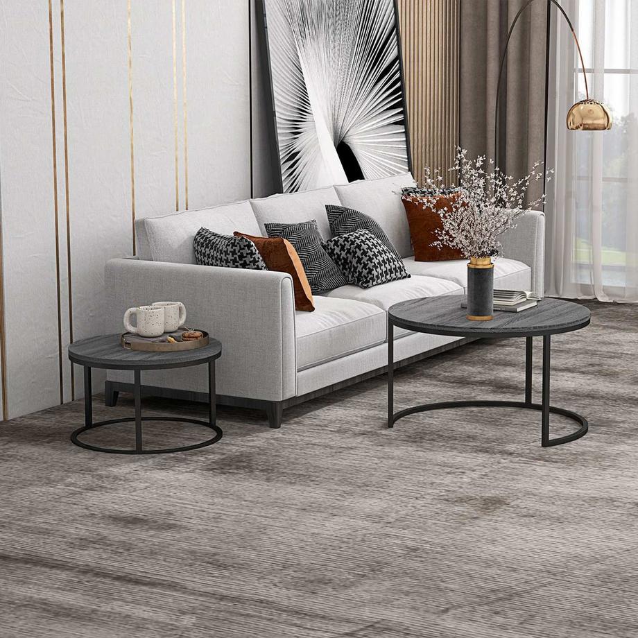 Northio Tavolino Rotondo Set di 2 Tavolini impilabili con Struttura in Metallo, Tavolo da Salotto con Aspetto Legno Tavolino per Soggiorno Camera da Letto Nero Aosom  