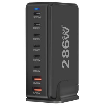 Ladestation 286W GaN 8 Ports Schwarz