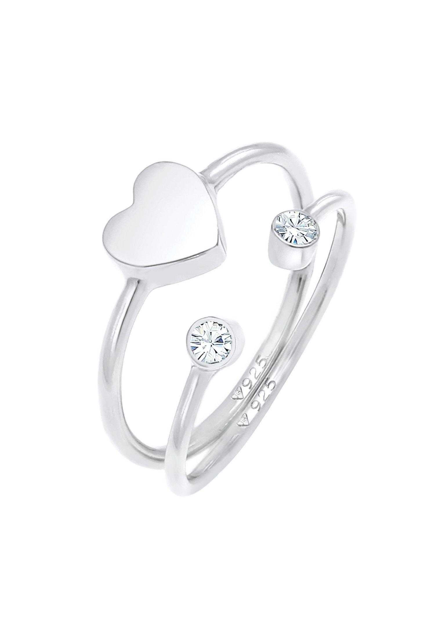 Image of Ring Herz Kristall Stabelring Set 925 Silber Damen Silber 56mm