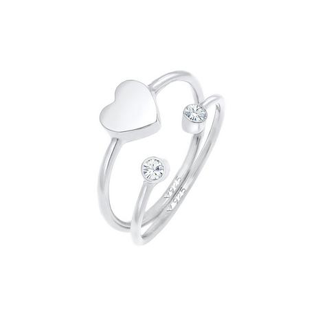 Elli  Ring Herz Kristall Stabelring Set 925 Silber 