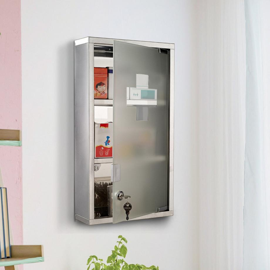 Northio Armoire À Pharmacie Armoire À Pharmacie Armoire À Pharmacie 3 Compartiments Comptoir De Médecine Domestique Acier Inoxydable 25 X 12 X 48 Cm  