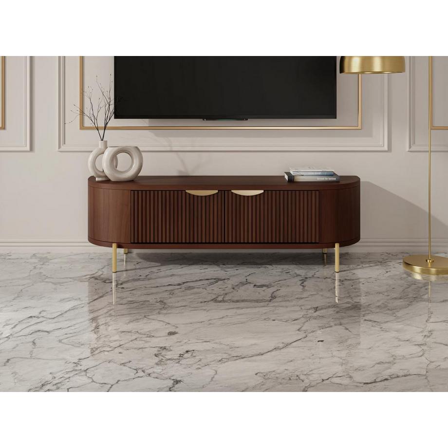 Maison Céphy  Meuble TV avec 2 portes en bois de manguier et métal - Naturel et doré - NEVILI de Maison Céphy 