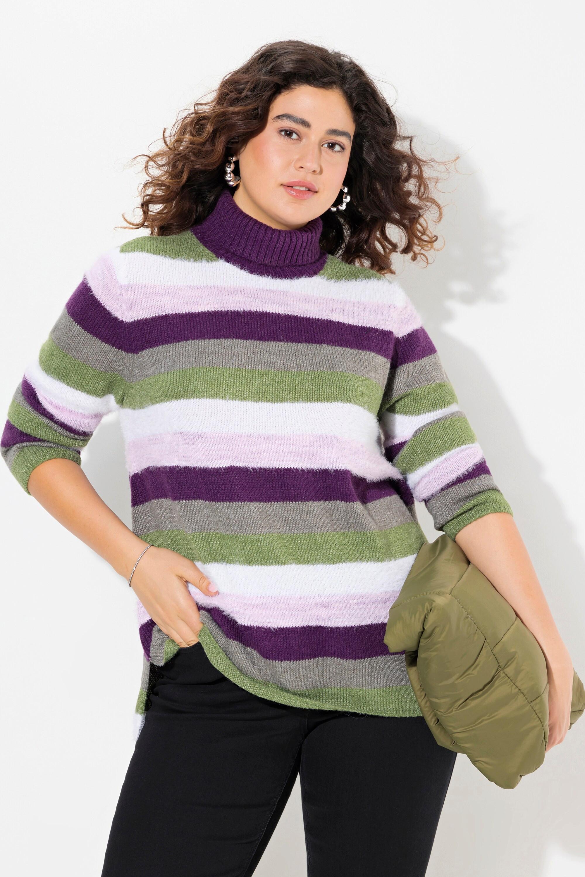 Ulla Popken  Pullover, Ringel, A-Linie, Stehkragen, Langarm 