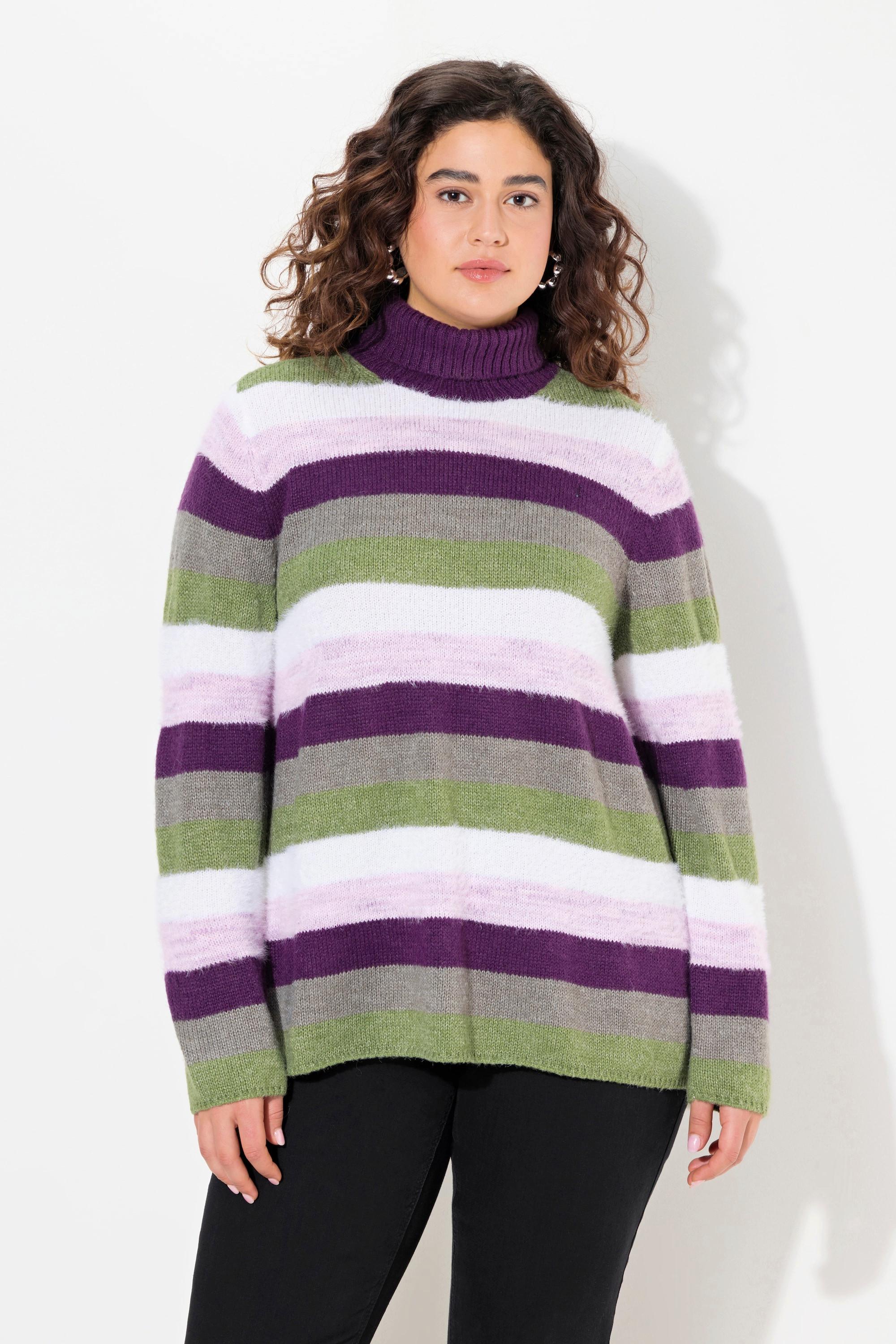 Ulla Popken  Pullover, Ringel, A-Linie, Stehkragen, Langarm 