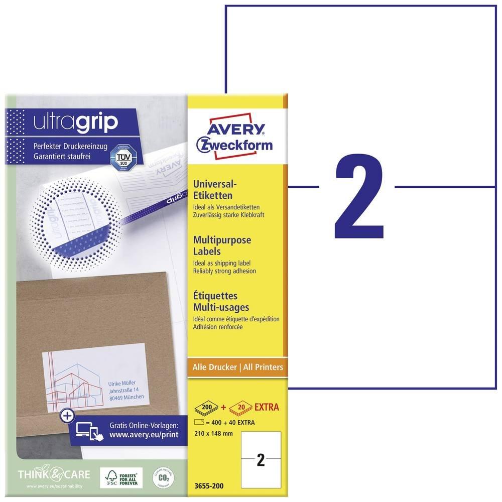 Avery-Zweckform Avery Zweckform Universal-Etiketten, A4 mit ultragrip, 210 x 148 mm, 220 Bogen/440 Etiketten  