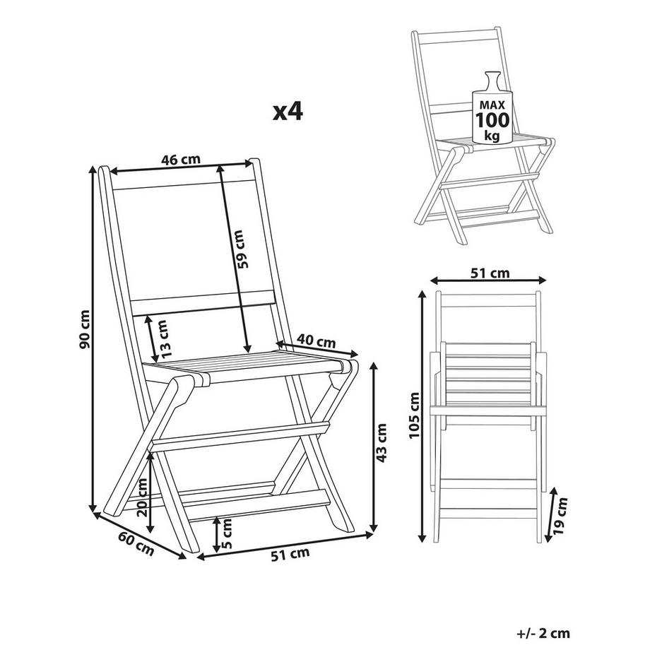 Beliani Set di 4 sedie da giardino en Legno d'acacia certificato FSC® Classico PARAGGI  