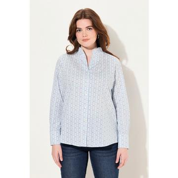 Blusa con scollo montante, stampa con cervo e maniche lunghe