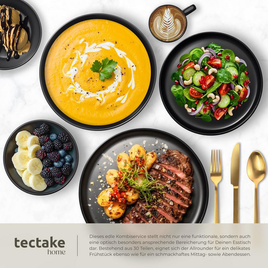 Tectake Set iniziale da cucina Una/Parma Set di stoviglie in gres, smaltate  