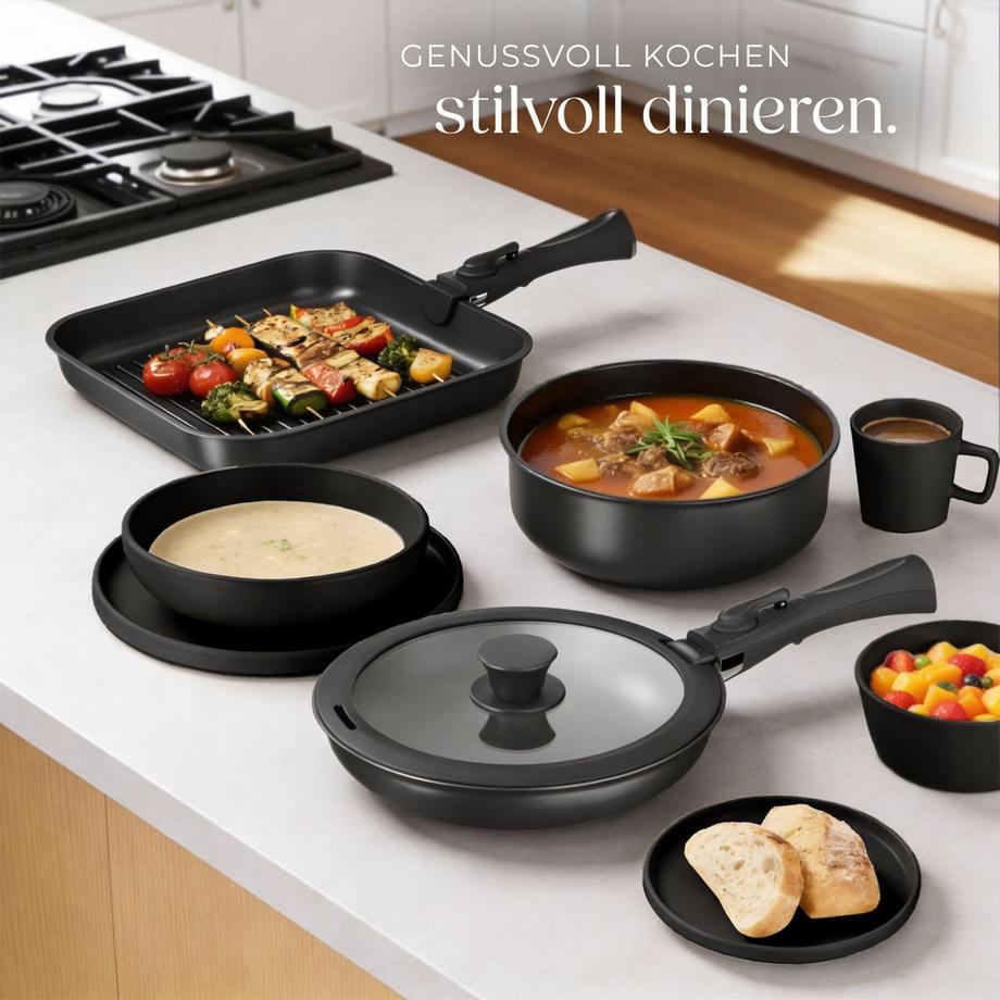 Tectake Ensemble de vaisselle et kit de cuisine Una/Parma Service de table en grès émaillé 47 pièces  