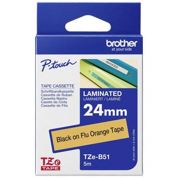 Nastro laminato su colore fluorescente  TZe TZe-B51 Colore Nastro: Arancione segnale Colore carattere:Nero 24 m