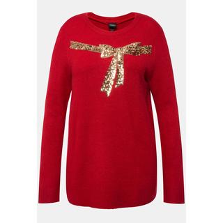 Ulla Popken  Pullover con fiocco di paillettes, scollo a girocollo e maniche lunghe 