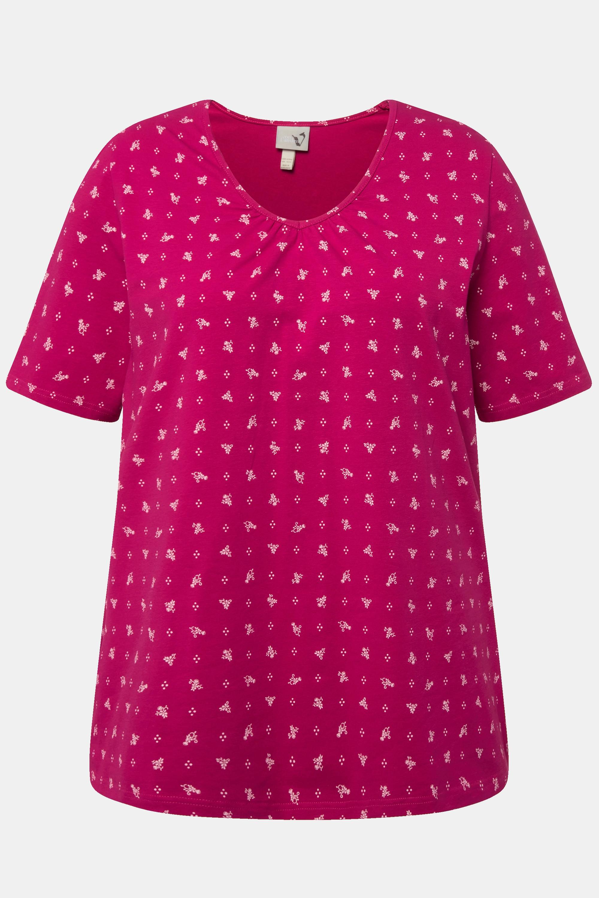 Ulla Popken  T-shirt inspiration costume bavarois à jolis plis creux, ligne A, col V et manches courtes 