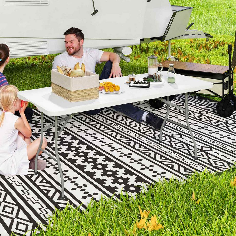 Northio Gartentisch Klappbar 180 x 74 cm Wetterfest Buffettisch mit Tragegriff Klapptisch Campingtisch für Garten Terrasse und Balkon Weiß Aosom  