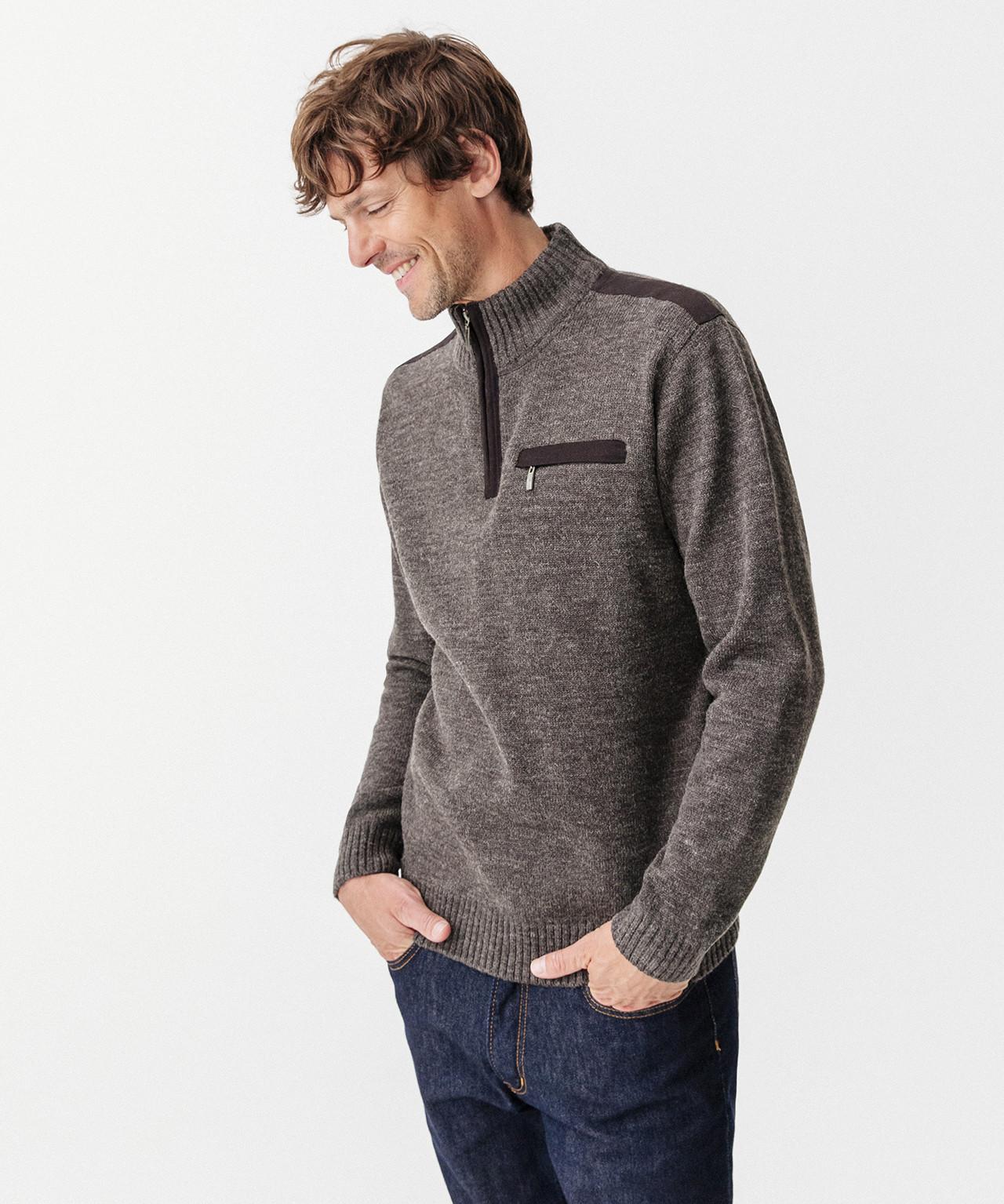 Image of Pullover Aus Wollmix, Stehkragen Mit Reißverschluss. Unisex Grau S