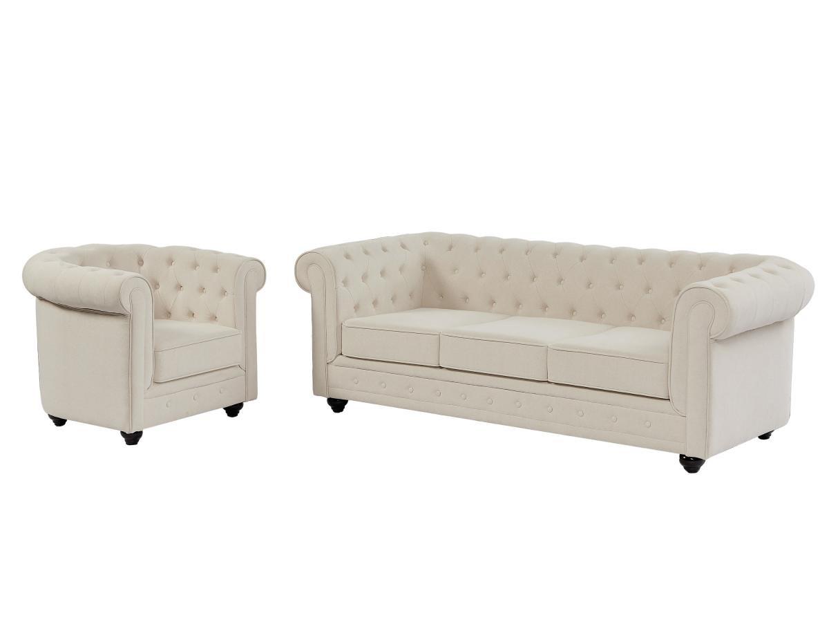 Vente-unique Sofa 3-Sitzer & Sessel - Stoff - Beige - CHESTERFIELD  