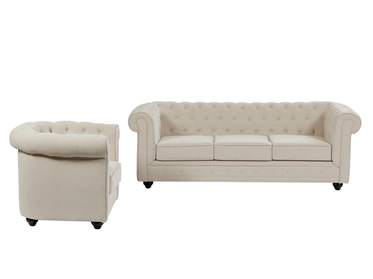 Vente-unique Sofa 3-Sitzer & Sessel - Stoff - Beige - CHESTERFIELD  