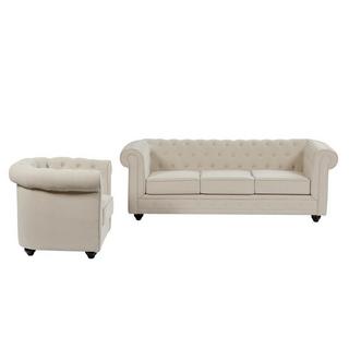 Vente-unique Sofa 3-Sitzer & Sessel - Stoff - Beige - CHESTERFIELD  