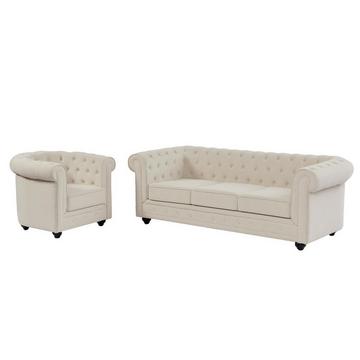 Sofa 3-Sitzer & Sessel - Stoff - Beige - CHESTERFIELD